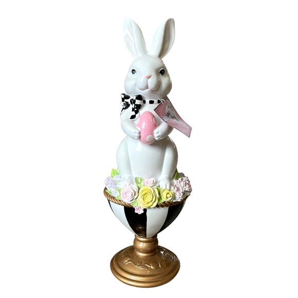 TOPHAT & TAIL Easter Bunny Rabbit On Flower Pedestal Egg 15" Mackenzie Style NEW